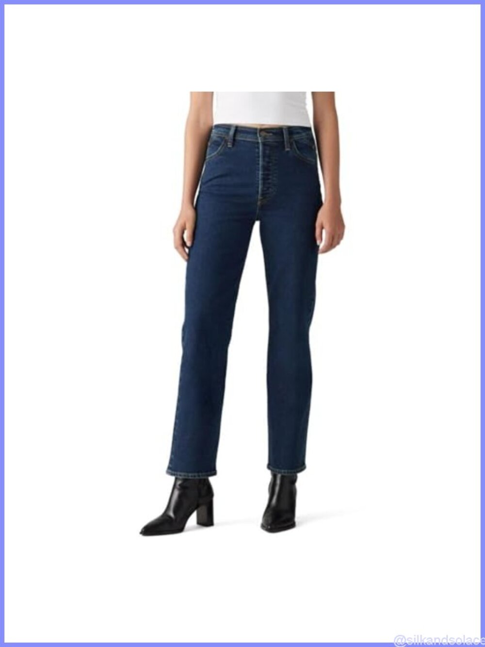 High Rise Straight Ankle Jeans Riveted Ribcage Western Fit